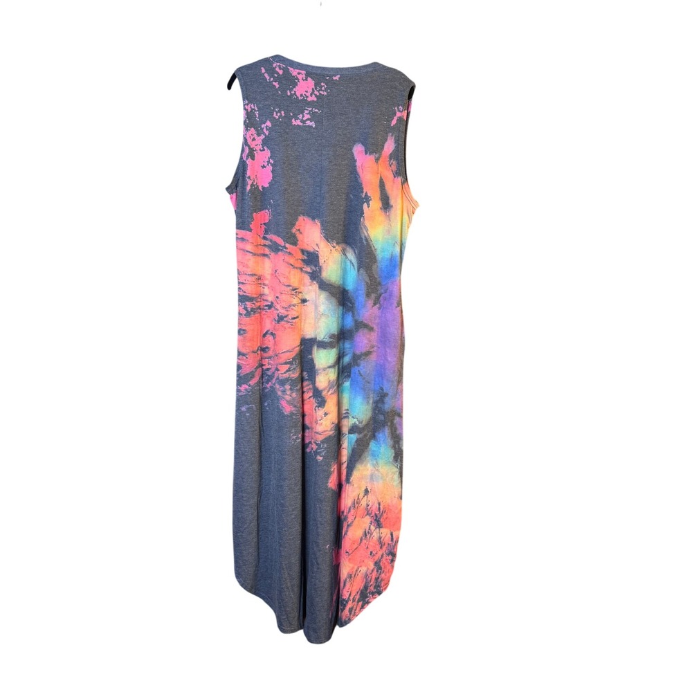Womens XXL Rainbow Tie Dye Sleeveless Maxi Dress with Pockets Boho Hippie Casual - Picture 3 of 6